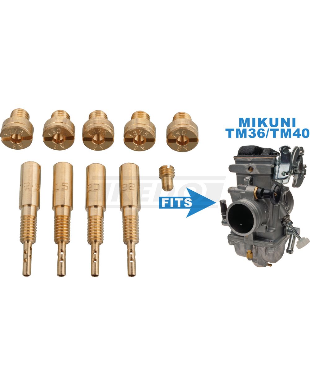 Tuning Jet Kit for Mikuni TM36 Flatslide Carburettor (4x pilot jet  #12.5-#22.5, 5x main jet #127.5-#140, choke jet #25)