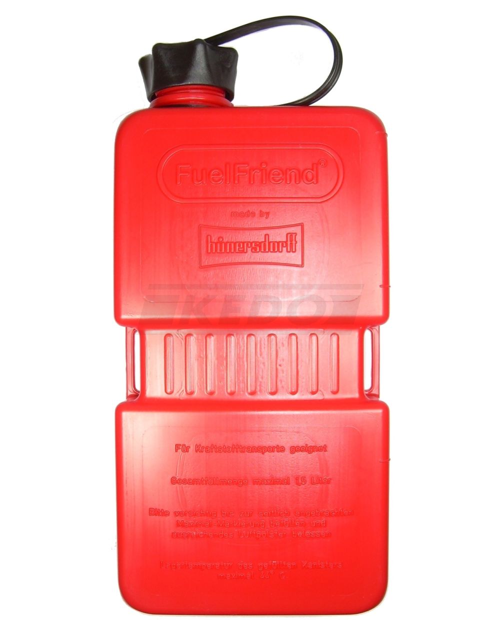 1.5L Jerry Can Hünersdorff 'Fuelfriend', red, suitable for petrol/oil,  fastening straps for tension belts, Dim. incl. cap: 280x121x67mm