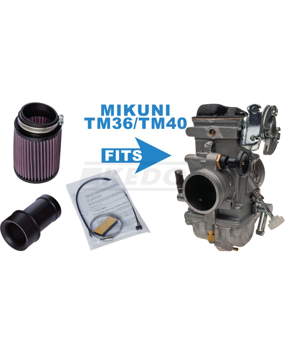SR500 XT500 Ansaugtrichter Set komplett für Mikuni TM36 TM40 mit K&N Rennfilter 