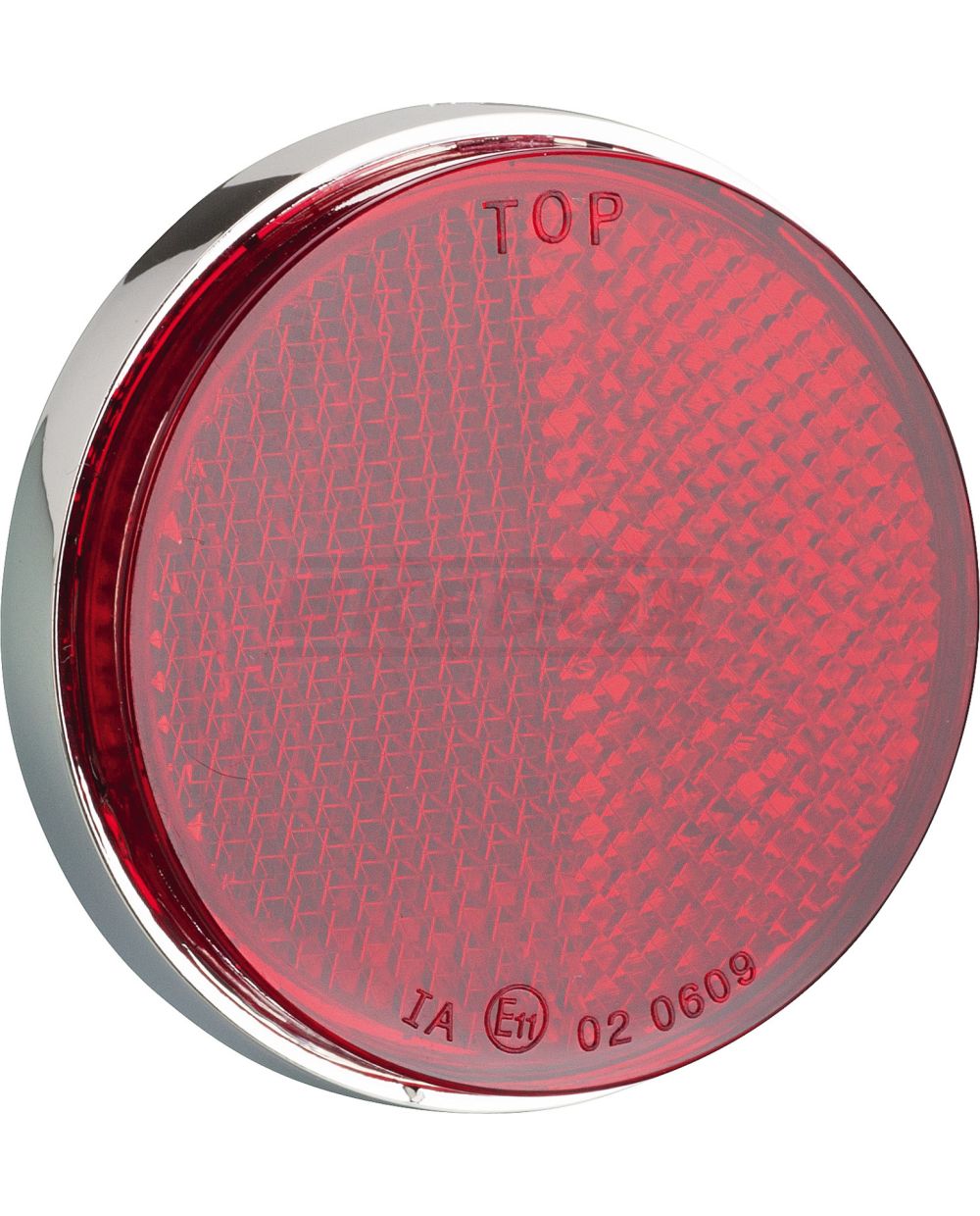 Reflektor rund/rot, verchromtes Gehäuse, Durchmesser 55/59mm, 1 Stück, mit  M5-Gewinde, e-geprüft