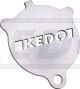 Side Stand Support (shape like oil filter cover SR/XT), 3mm stainless steel with rounded edges, lasered KEDO lettering