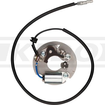 Replika-Unterbrecherkontaktplatte, Edelstahl-Grundplatte mit Unterbrecher- Kontakt, Kondensator und Filz, montagefertig MIT Kabel & Dichtungsgummi