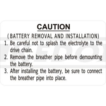 Autocollant de mise en garde 'changement de batterie', fond transparent, lettres en noir sur papier transfert, 61x37mm