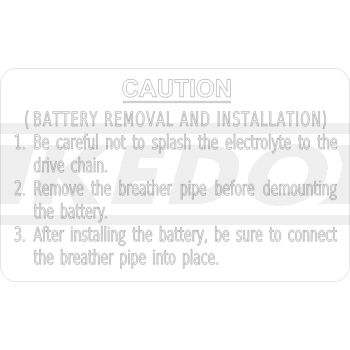 Indicating Label 'Battery Removal and Installation), transparent background, white lettering, inside LH side cover, size 61x37mm with protection film