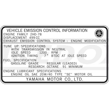 Indicating Label 'Vehicle Emission Control Information' type 2H0 78, LH side cover (inside)