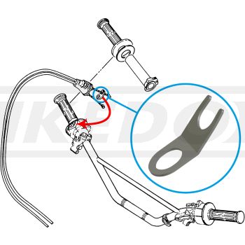 Halteblech Gaszug am Gasgriff, erzeugt plane Fläche für die Stellschrauben der Gaszüge, schützt das Gasgriffgehäuse, OEM-Vergl.-Nr. 583-26398-00