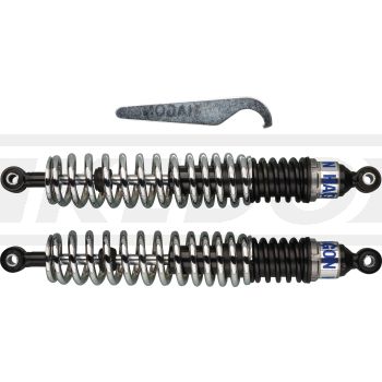 HAGON Enduro TwinShock Absorber 390mm , black housing, chrome plated spring, 1 Pair (Not Street Legal, incl. hook wrench)