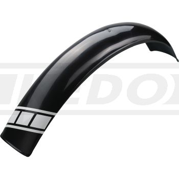 Trial Front Fender Stilotor, black coloured, dim. approx.: 740mm long, 100mm wide, max. 135mm radian measure, incl. Speedblock decal white