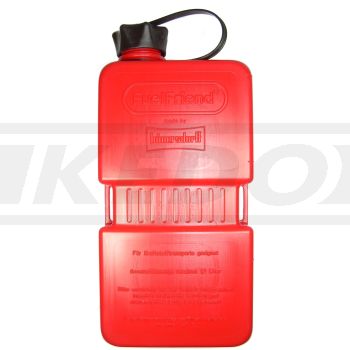 1.5L Jerry Can Hünersdorff 'Fuelfriend', red, suitable for petrol/oil, fastening straps for tension belts, Dim. incl. cap: 280x121x67mm