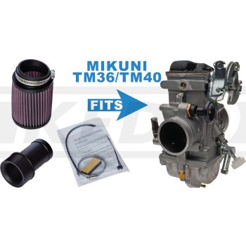 Kit cornet complet pour Mikuni TM36/TM40 (120mm de long, avec filtre K&N compétition cylindrique et fixations)