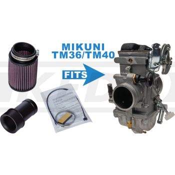 Ansaugtrichter-Set komplett für Mikuni TM36/TM40 (120mm lang, mit zylindrischem K&N Rennfilter und Befestigungsmaterial)