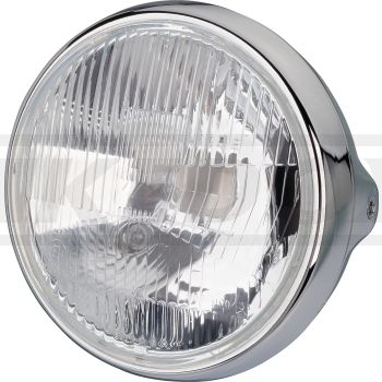 7' H4 Classic Headlamp, metal housing chrome plated, mounting holes 190x75mm (Width/Depth), glass lens