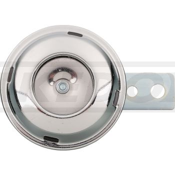 Hupe 6V, 100dB, Durchmesser ca. 71mm, matt glänzend silber verzinkt, ohne Gummilagerung zwischen Hupe/Halter