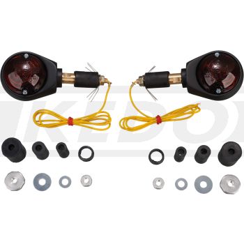 Bar End Indicator Set, Black, 1 Pair, Black Lens, 'E'-Marked (Bulb: BAY9S 12V/21W Halogen, Spare Part see Item 41066)