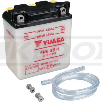 Batterie YUASA 6V, Typ 6N6-3B-1, trocken ungefüllt, benötigt 0,3l Batteriesäure (Säure nicht per Versand verfügbar) OEM-Vergleichs-Nr. 1E6-82110-19