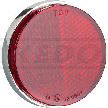 Rear Reflector, Red, Round, 55mm Reflector/59mm overall, with M5 Bolt, Chrome Housing, E-Approved, 1 Piece