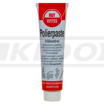 ROT-WEISS Polierpaste, 100ml (zum Auspolieren von Oberflächenkratzern, entfernt blinde, verwitterte Oberflächen --></picture> auch für Chrom+Gummi geeignet)