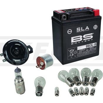 Add-On Kit BASIC für Art. 50544/50555 12V Umrüstung (enthält alle 12V Leuchtmittel, geschlossene SLA-Batterie, Blinkrelais, Hupe)