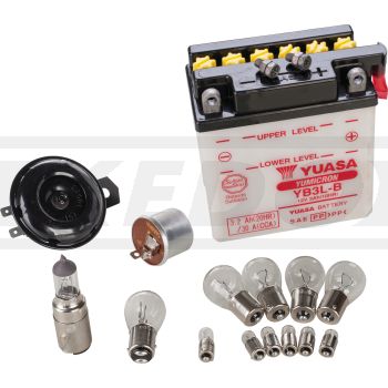 Add-On Kit BASIC für Art. 50544/50555 12V Umrüstung (enthält alle 12V Leuchtmittel + YUASA Batterie, Hupe, Blinkrel., orig. Scheinw.-Eins. bleibt)