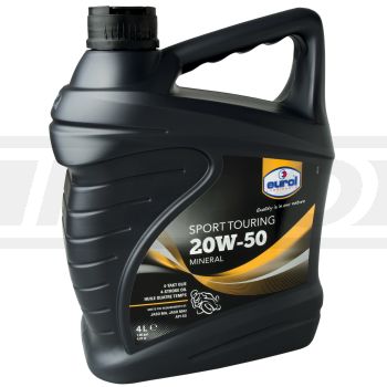 Huile minérale moto 4T Eurol, 20W50, 4 litres, spécification API SG, JASO MA2