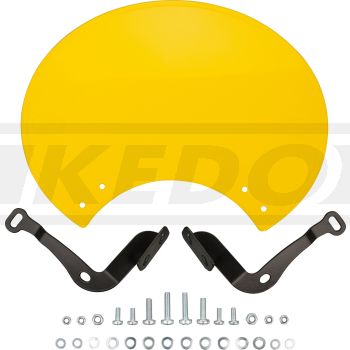 Number Plate 'Six Days', Preston Petty plastic yellow, ready to mount with black stainless steel brackets, for original headlight brackets, tilt +/-.