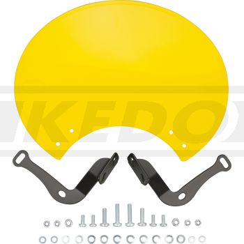 Number Plate 'Six Days', Preston Petty plastic yellow, ready to mount with black stainless steel brackets, for original headlight brackets, tilt +/-.