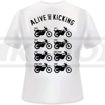 T-Shirt, Motiv: 'XT500 Modellübersicht', Farbe: weiß, Aufdruck: hinten schwarz, vorn rot/schwarz, Größe: XL, 160g Bio-Baumwolle, 100% Baumwolle