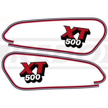 Fuel Tank Decal XT500S '89, Red/Dark Blue/Silver, complete Set LH/RH, overcoatable, OEM reference # 3BH-24240-00, 3BH-24161-00