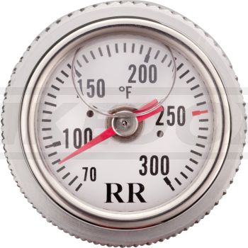 Jauge d'huile thermomètre RR34, fond blanc, graduée en °Fahrenheit (de 70 à 300°F)