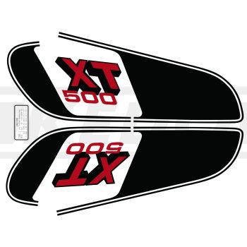 Autocollants de réservoir XT500'79, complet, noir/rouge, vernissable, autocollant infos huile inclus