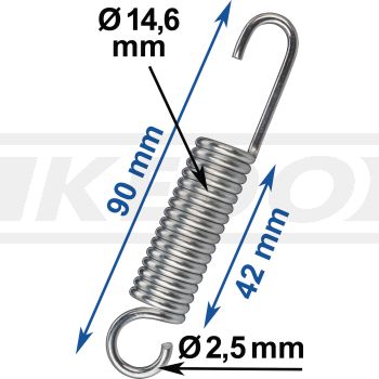 Universal Spring, zinc plated, length 90mm, wire diameter 2.5mm, outer diameter 14.6mm, winding length 42mm