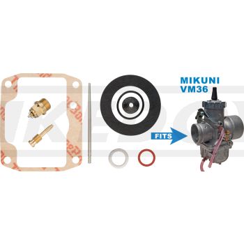 KEDO VM36 Carburettor Rebuild Kit, incl.  Gaskets, Jet Needle, Float Valve, CO-Screw (Pilot Mixture Screw), Clip, NO JETS