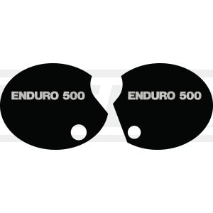 Seitendeckelaufkleber-Set 'ENDURO 500' rechts+links, schwarz (Schrift grau) -> Ersatz siehe 21068