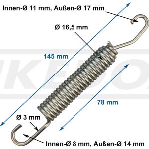 Seitenständerfeder XT500 Export, Abm. unbelastet: 146mm außen, 140mm innen, 3mm Drahtstärke