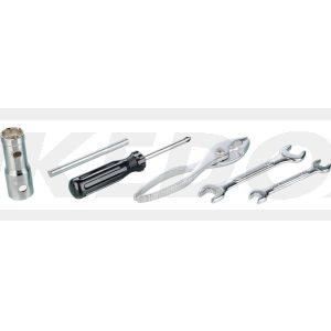 Bordwerkzeug 5tlg. (Zündkerzenschlüssel 16/18/21mm, Maulschlüssel SW 8/10 und SW 12/14 für japanische Motorräder, Mini-Kombizange, Schraubendreher -/x)
