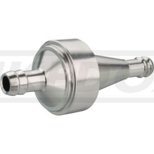 Mini Fuel Filter, Aluminium (screwed), with sintered metal filter, fits 6mm Fuel Line, length 61mm, diameter 25mm