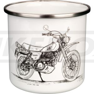 Nostalgie-Henkelbecher 'XT500' stilisierte s/w Zeichnung, circa 300ml, Emaille mit Metallrand (Handspülen empfohlen), im Geschenkkarton