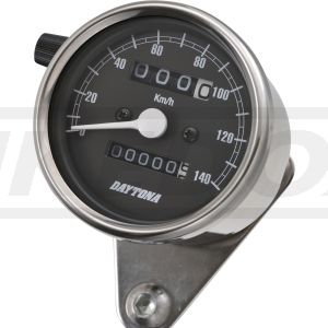 Daytona 'Mechanica II' Mini-Tachometer, 140km/h-Anzeige, 60mm Durchmesser, Edelstahlgehäuse, Ziffernblatt schwarz, LED-Beleuchtung 12V, ohne Halter