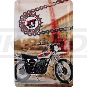 Plaque type émaillé vintage '40 Jahre XT500', taille 20x30cm, motif en relief, 4 points de fixation