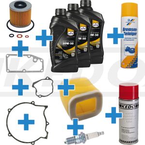 Inspektions-Set XT500 inkl. 3l Öl 20W50,  Zündungs- und Ölwannen-Dichtung, Luftfilter, Zündkerze, Ölfilter + Dichtungen, Kettenspray, Bremsenreiniger