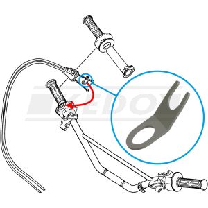 Throttle Cable Retaining Plate, flat surface for the adjuster of the cables, protects the throttle grip housing, OEM ref. # 583-26398-00