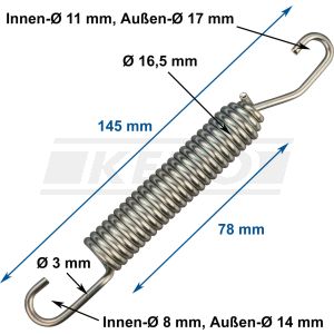 Seitenständerfeder XT500 Export, Abm. unbelastet: 146mm außen, 140mm innen, 3mm Drahtstärke