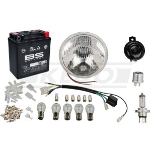 Powerdynamo Extension Kit H4, complete, incl. reflector, adapter loom, SLS-battery, bulbs, horn, flasher relay and small parts