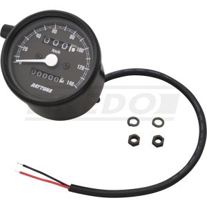 Daytona 'Mechanica II' Mini-Tachometer, 140km/h-Anzeige, 60mm Durchmesser, Gehäuse schwarz, Ziffernblatt schwarz, LED-Beleuchtung, 6-12V, ohne Halter