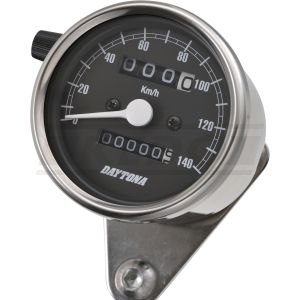 Daytona 'Mechanica II' Mini-Tachometer, 140km/h-Anzeige, 60mm Durchmesser, Edelstahlgehäuse, Ziffernblatt schwarz, LED-Beleuchtung 12V, ohne Halter