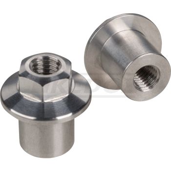 M8 Threaded Bushing Set, 2 pieces, 15x15mm, aluminium, with flange and hex-head A/F 13mm (suitable for rear fender, replaces e.g. item 10073)