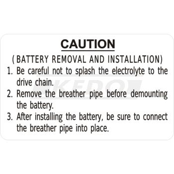 Indicating Label 'Battery Removal and Installation), transparent background, black lettering, inside LH side cover, size 61x37mm with protection film