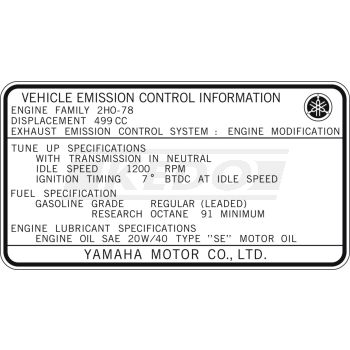 Indicating Label 'Vehicle Emission Control Information' type 2H0 78, LH side cover (inside)