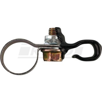 Clamp for Wiring Loom, OEM reference # 583-90274-00, at upper left frame tube for routing the tail light loom of the Light Kit