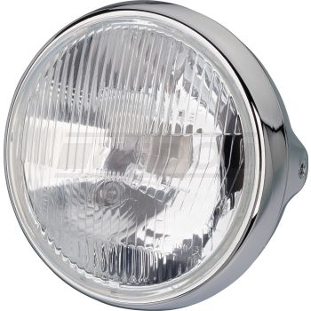 7' H4 Classic Headlamp, metal housing chrome plated, mounting holes 190x75mm (Width/Depth), glass lens